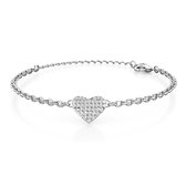 Shoplace ® - Bracelet coeur femme rond avec cristaux Swarovski - Plaqué or blanc 18K - Bracelet Swarovski - ⌀ 20cm - Argent