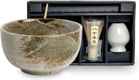 Japanse Matcha thee set Negai - Matcha drinken zoals het hoort - Cadeau tip 2024! - ✓Kom ✓Matcha borstel ✓Matcha houder ✓Matcha Lepel - Ø13 cm | H7 cm