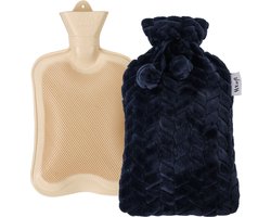 Kufl Blauwe Rubberen Warmwaterkruik met Wasbare Fleece Hoes - Grote Vulopening - 2 Liter