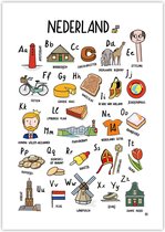 Poster kinderkamer alfabet - Handgetekende ABC poster Nederland cadeau kinderen