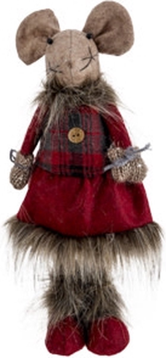 Kerstfiguur mouse girl bordeaux 14x12xH32 cm textiel