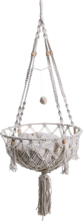 Cats&Co Hangmand voor de kat - macrame - ecru kussen - Katten hangmat