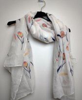 Lange dames sjaal Tulpen wit