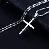 Lange heren ketting Cross zilverkleurig met kleine kruisjes aan de zijkant van de bedel - herenketting - mannenketting - kruis