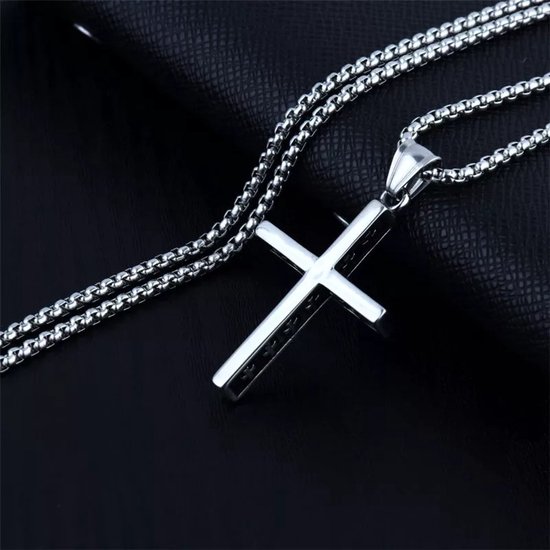 Sautoir homme long Cross argent avec toutes petites croix sur le coté de la  breloque -... | bol.com