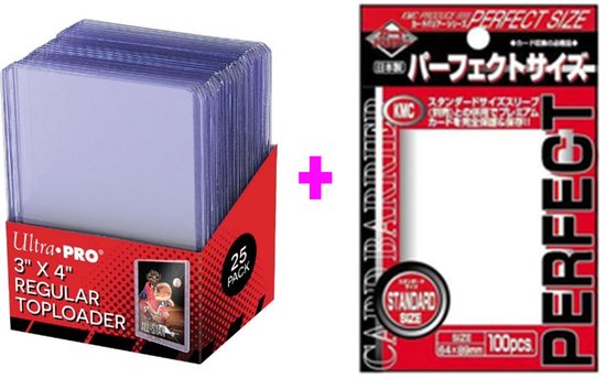 Afbeelding van het spel Ultra pro Toploader + 100 hoesjes KMC Perfect Size Combi Pack |100 st. + 100st.| Sleeves kaarten | Pokemon