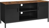 FURNIBELLA - TV-standaard, TV-kast, TV-tafel met 3 verstelbare planken, voor TV tot 55 inch, voor woonkamer, slaapkamer, rustiek bruin en zwart