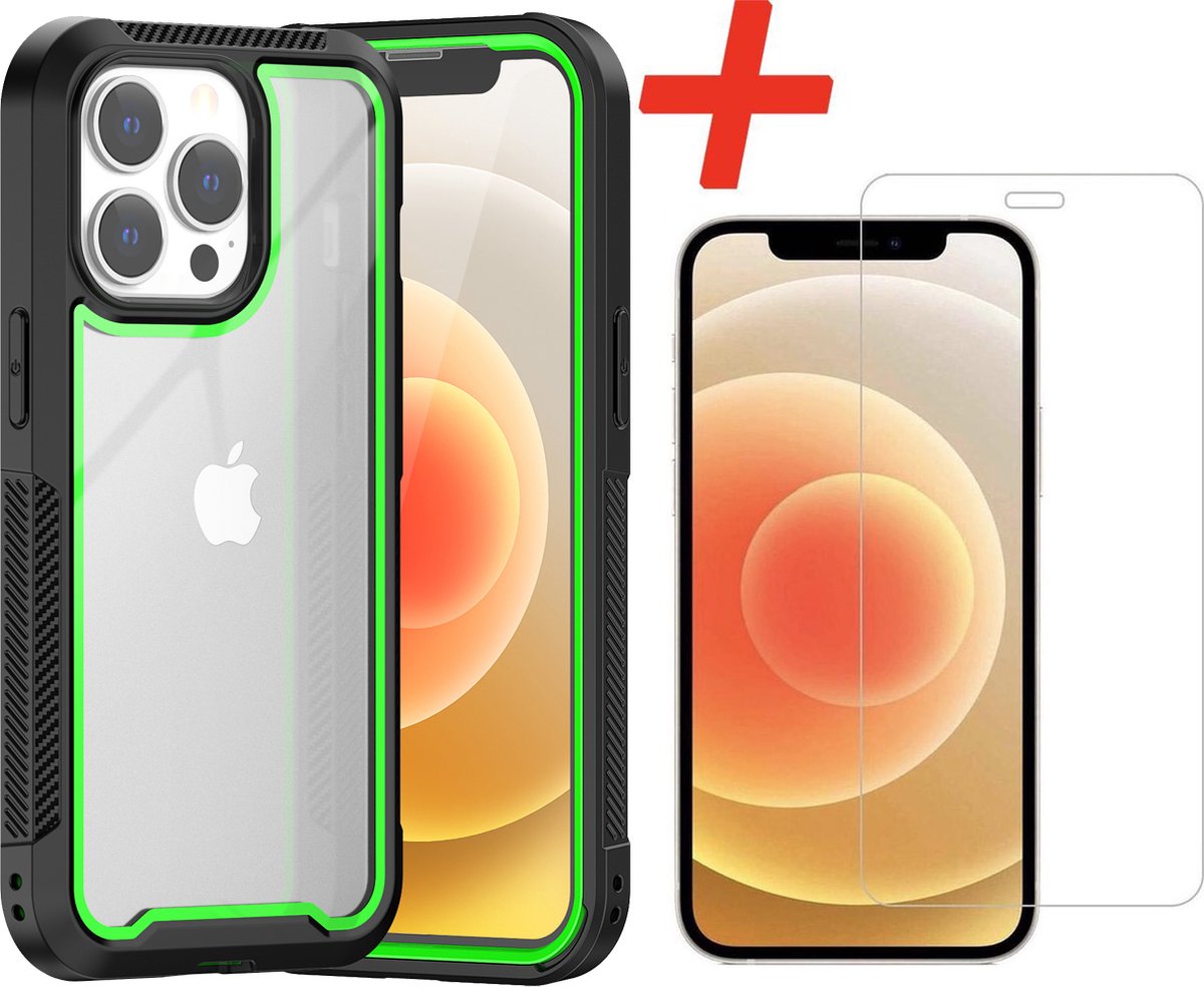 Backcover geschikt voor Apple iPhone 13 Pro - Groen - Shockproof + Glas Protector