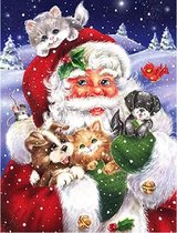 Peinture de diamants "JobaStores®" Père Noël avec chatons et chiots 30x40cm