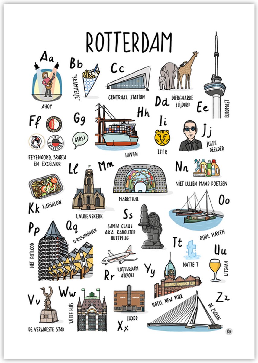 Poster Rotterdam - Alfabet poster Rotterdams ABC Volwassenen