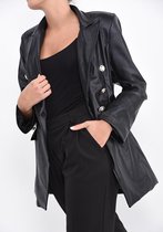 Jas van PU-imitatieleer - Jas met Goudkleurige Knopen - Zwart -Maat M/L