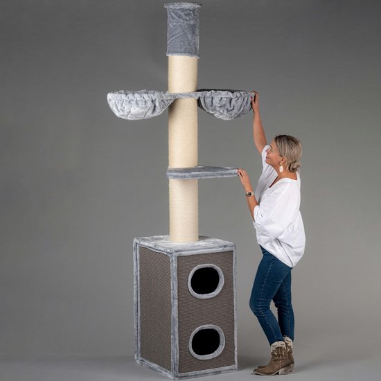 Plafondhoge Krabpaal Voor Grote Katten Cat Tower Box Lichtgrijs Grijs van RHRQuality |