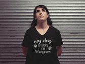 My Dog Thinks I’m Awesome T-Shirt, Funny Dog Lover Shirts, Cute Dog Owner Gifts, Unique Gift for Dog Lovers, Unisex Jersey V-Neck Tee, D002-034B, M, Wit