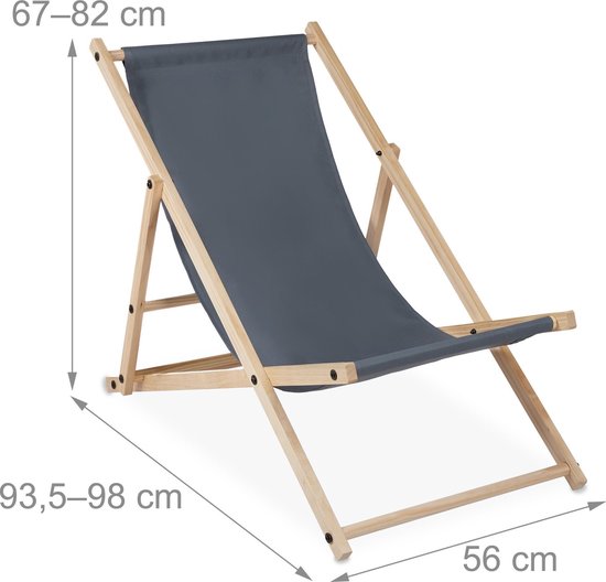 strandstoel - hout - 3 standen - ligstoel met stof - inklapbaar & verstelbaar - tuin - strand & balkon - donkergrijs van Merkloos — afbeelding 3
