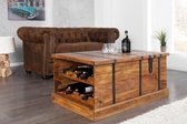 Massief houten salontafel Kist 100 cm Sheesham welke ruimte bied voor 8 flessen wijn