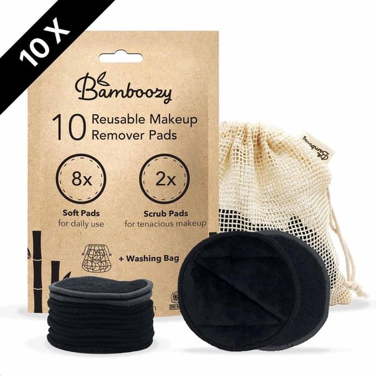 Bamboozy 10 Wasbare Wattenschijfjes Zwart 8x Dagelijks 2x Scrub Herbruikbare Wattenschijfjes Wasbare - Zero Waste Bamboe