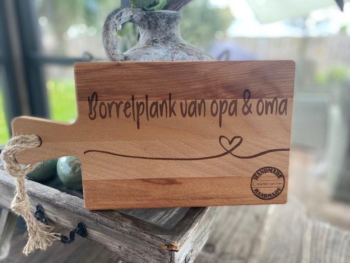 Creaties van Hier - Serveerplank - Opa en Oma - Beukenhout - 34,5 cm