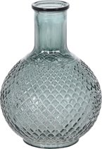 Flesvaas glas lichtblauw/grijs 13 x 19 cm - Vazen van gestipt/geribbeld glas