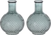 2x stuks flesvazen glas lichtblauw/grijs 13 x 19 cm - Vazen van gestipt/geribbeld glas