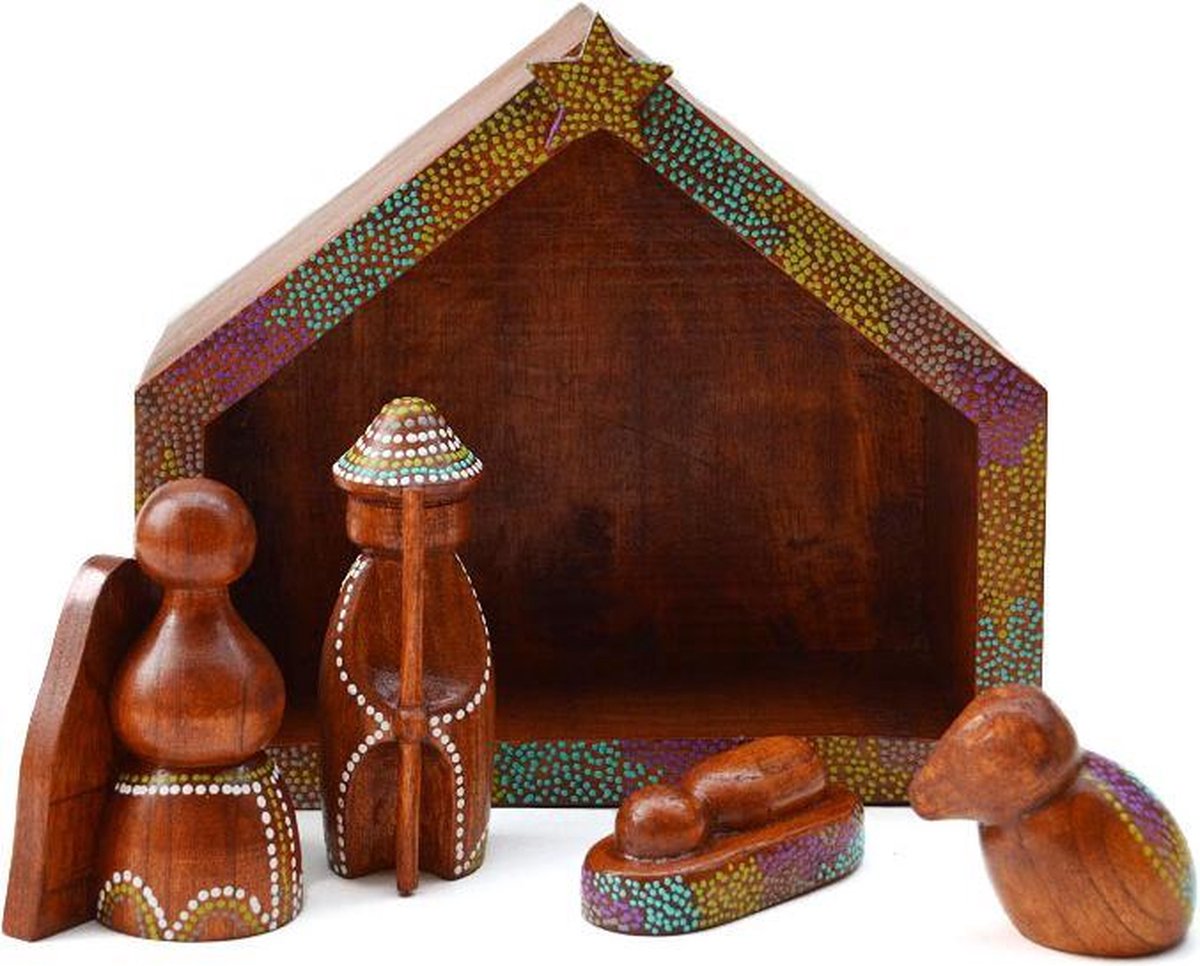 Floz kerststal - kerstgroep - hout - met subtiele kleur - handgemaakt en fairtrade