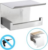 Sanics WC Rolhouder Zilver – Toiletrolhouder zonder Boren – Met Plankje - Zelfklevend - RVS