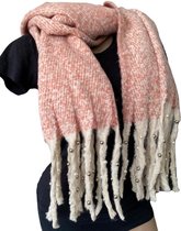 Lange Warme Sjaal - Omslagdoek - Kralen - Parels - Extra Dikke Kwaliteit - Gemêleerd - Roze - Beige - 185 x 53 cm