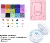 Kralen Starterskit | Sieraden Maken Pakket Set | Rocailles kralen | Glaszaad kralen | Regenboog Kleuren Kralen | Hobby | DIY | Kralendoos | Roze Kralenbord | Elastiek Draad | Krale