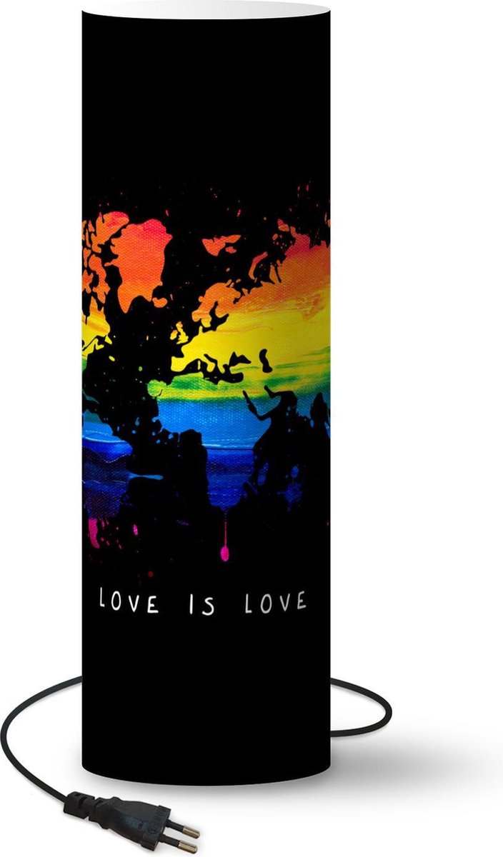 Lamp - Nachtlampje - Tafellamp slaapkamer - Wereldkaart - Pride - Love - 70 cm hoog - Ø22.3 cm - Inclusief LED lamp