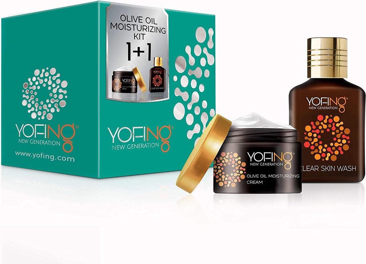 Kerst cadeautje voor haar set Yofing - Olive Oil Moisturizing Kit (olijfolie moisturizing crème & clear skin wash)