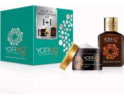 Geschenkset Moederdag cadeautje voor haar Dode Zeezout set Yofing - Olive Oil Moisturizing Kit (olijfolie moisturizing crème & clear skin wash)
