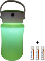 Campinglamp LED - tafellamp - tentlamp - inclusief batterijen – siliconen - met ophangbeugel - 3 functies - Groen - tafellantaarn - tafellamp op batterijen