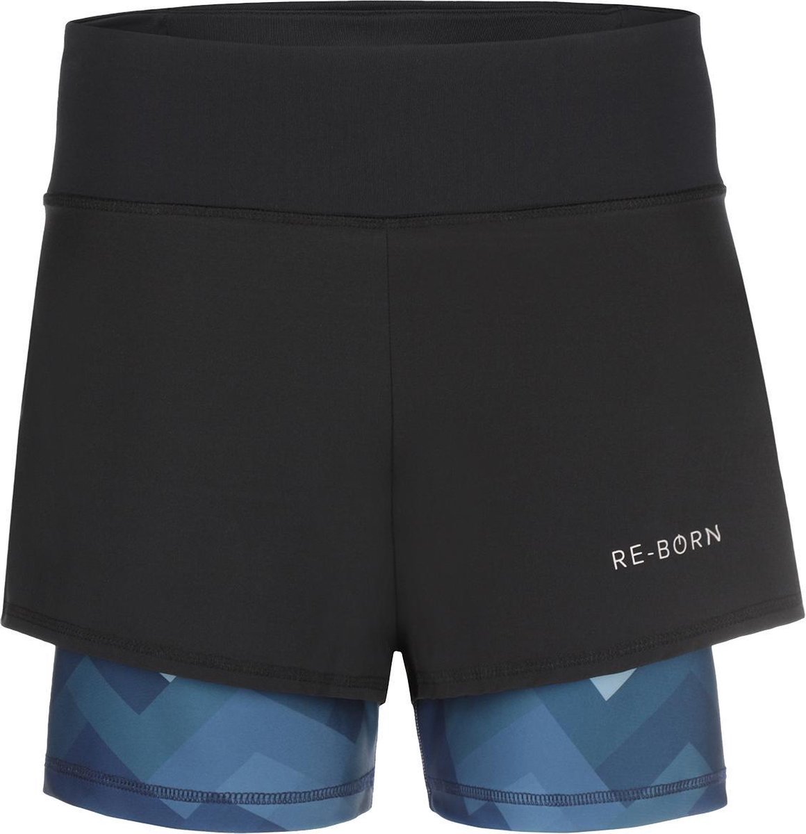 Re-Born Sport 2-laagse Short Dames - zwart met blauw -Maat XL