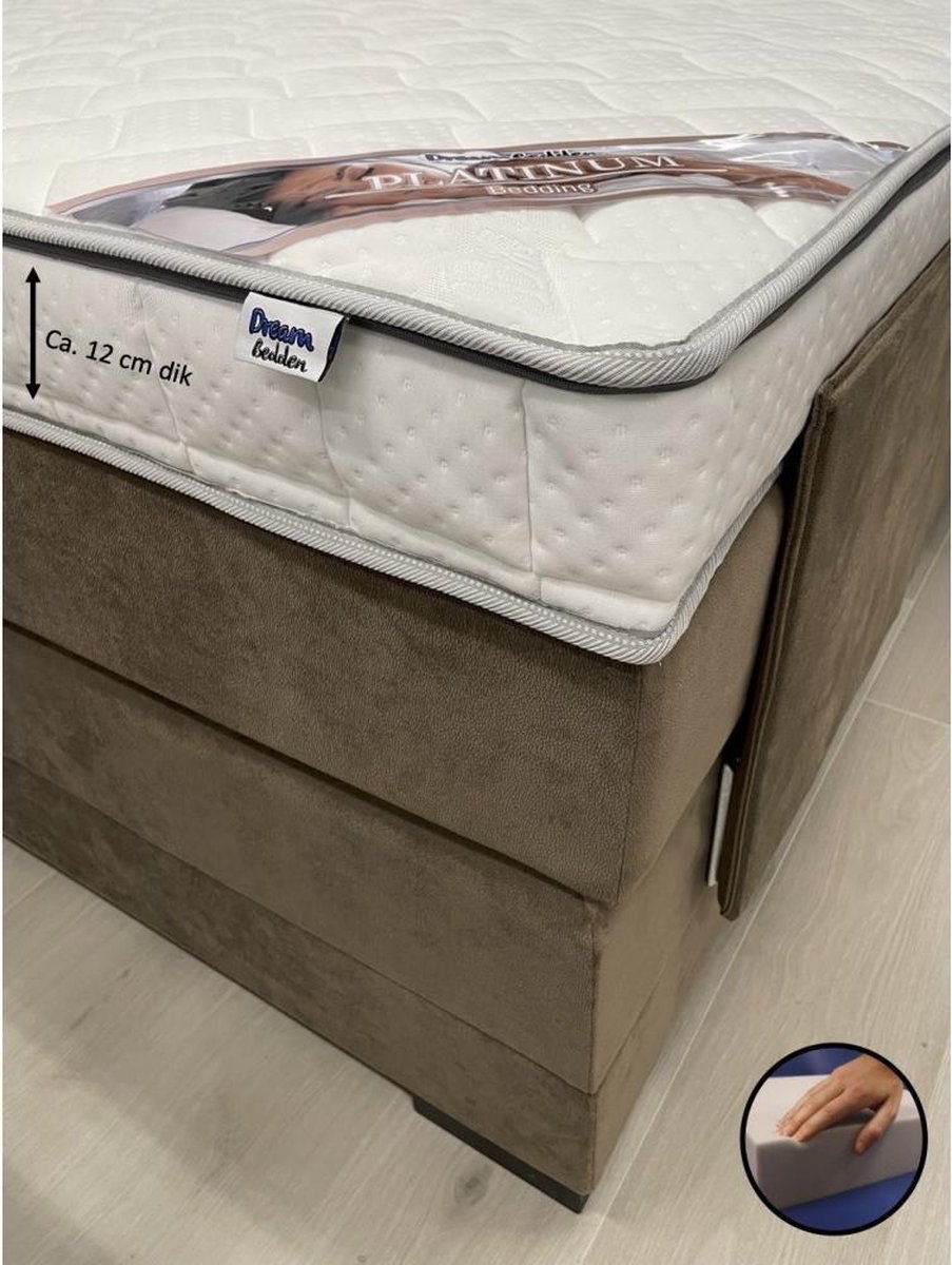 dreambedden Topper 130x210 - Platinum - 12 cm dik - Bamboo Hoes - Hybride Schuim - Topdekmatras wit