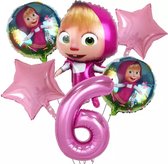 Masha Ballon 6 stuks Meisje Beer Thema Cartoon 32 Inch Roze Nummer Folie Ballonnen Verjaardagsfeestje