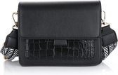 Schoudertas Croco met Brede Schouderriem Zwart