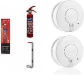 Smartwares Bundel 2 Rookmelders 1 jaars batterij + 1KG Brandblusser Poederblusser + Ophangbeugel