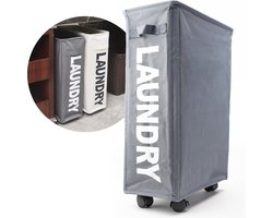 ByLara - Opvouwbare Wasmand - Op wieltjes met Handvat - Wasbox - Antraciet - 42L