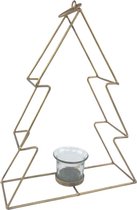 Kerstboom theelicht houder | 8 x 23 x 34 cm | Metalen kerstboom met glazen waxinelicht houder | Goud