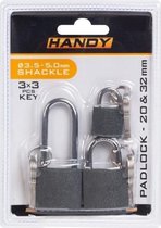 Handy - Hangslot met Sleutel set van 3 - 20MM & 32MM & 32MM - Hangsloten - Gehard staal - incl. 3 Sleutels per Slot - Slotje