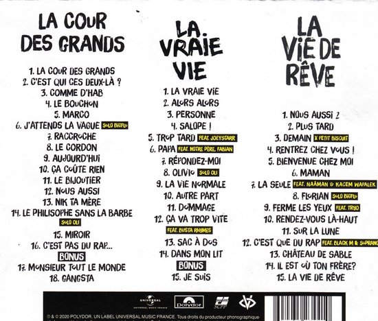 Pack 3 CD Big FLo et Oli La cour des grands, La vrai vie, La vie