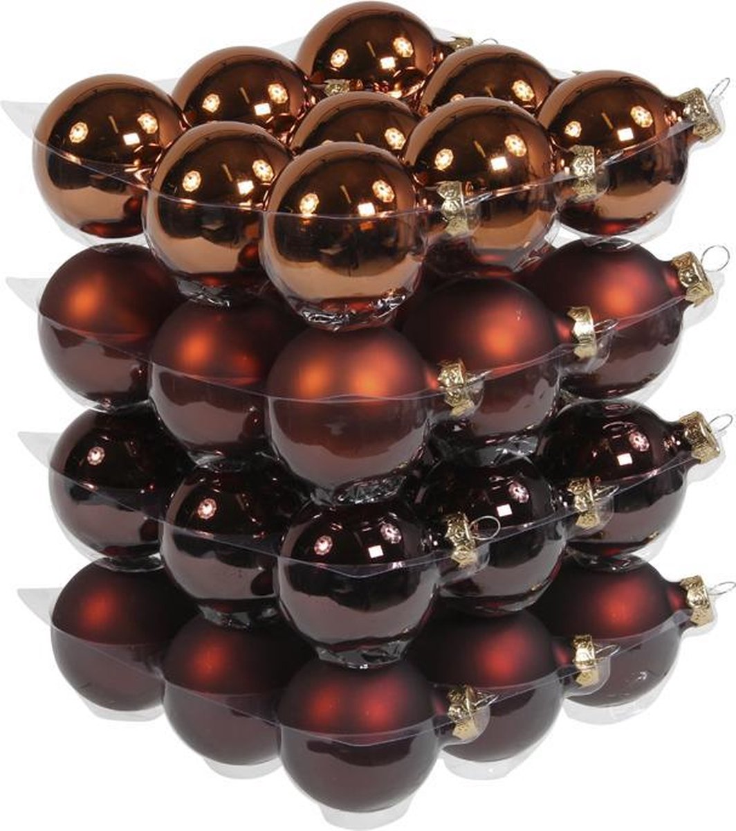 Glas kerstballen - 6 cm - 36 stuks - Dark brown