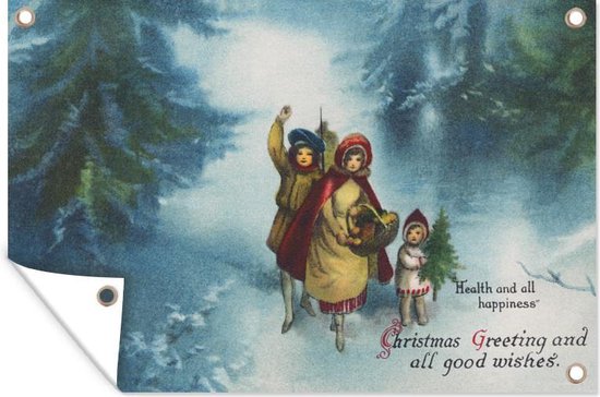 Tuindecoratie Kerstboodschap - Sneeuw - Kerstmis - 60x40 cm - Tuinposter - Tuindoek - Buitenposter