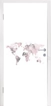 Deursticker Wereldkaart - Marmer - Grijs - 80x215 cm - Deurposter