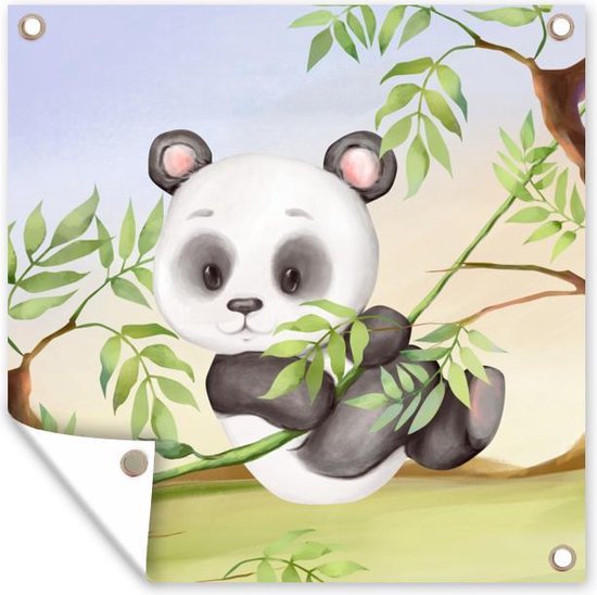 Tuinposters Jungle - Panda - Liaan - 50x50 cm - Tuindoek - Buitenposter