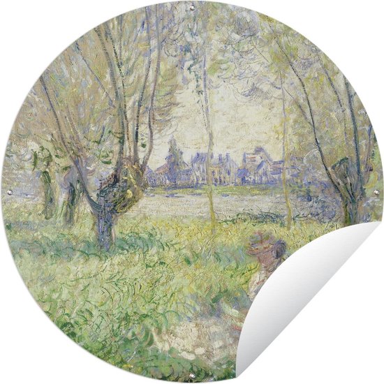 Tuincirkel Zittende vrouw onder de wilgen - Claude Monet - 90x90 cm - Ronde Tuinposter - Buiten