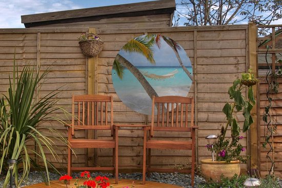 Garden Circle Hamac - Mer - Plage - 60x60 cm - Poster Jardin Rond - Extérieur