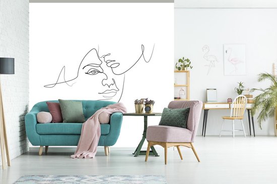 Papier peint - Papier peint photo Dessin au trait abstrait de deux personnes avec leurs têtes ensemble carré - Largeur 240 cm x hauteur 240 cm