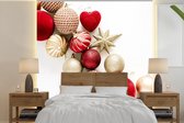 Behang - Fotobehang Winter - Rood - Kerstballen - Breedte 240 cm x hoogte 240 cm