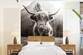 Behang - Fotobehang Schotse hooglander - Zwart - Wit - Dieren - Breedte 175 cm x hoogte 240 cm