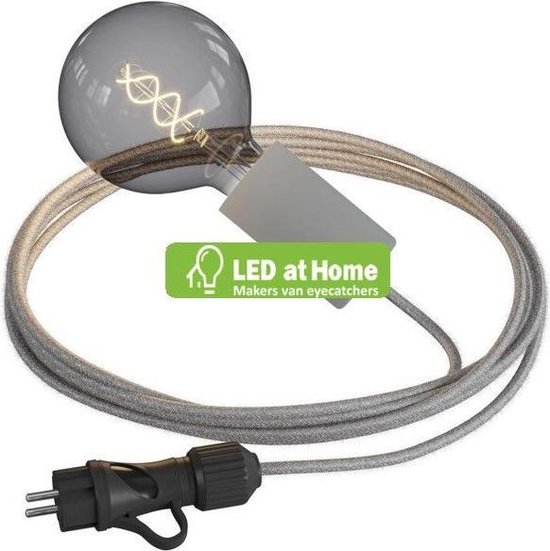 Creatieve kabel EIVA elegante hanglamp voor buiten met 1,5 m textielkabel, rozet en lamphouder gemaakt van siliconen IP65 waterdicht IJsgrijs